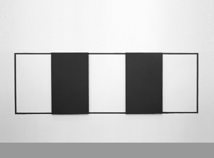 Two canvases 180x108 cm positioned equally in a wall painted rectangle (line 4,5 cm)